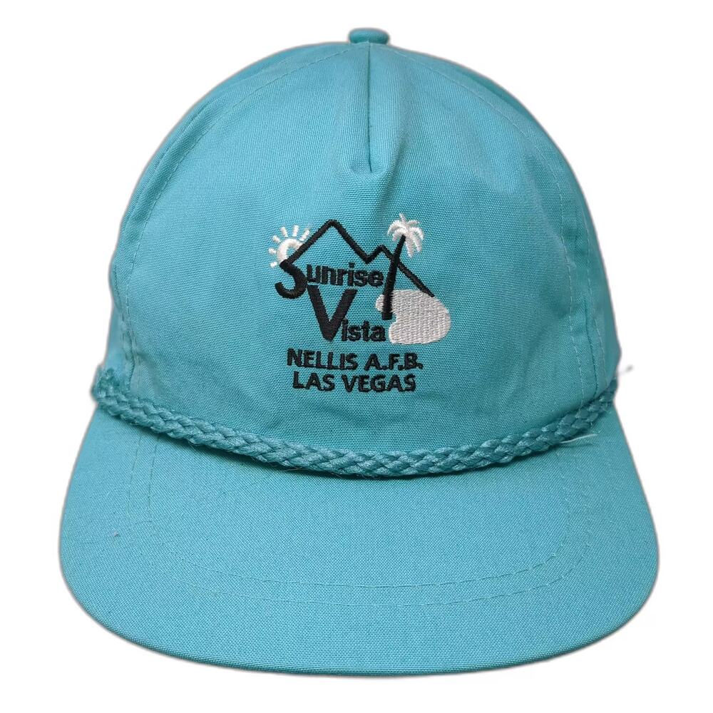 La Mode Nellis AFB Las Vegas Sunrise Vista Blue Rope Hat Cap Made in USA Vintage